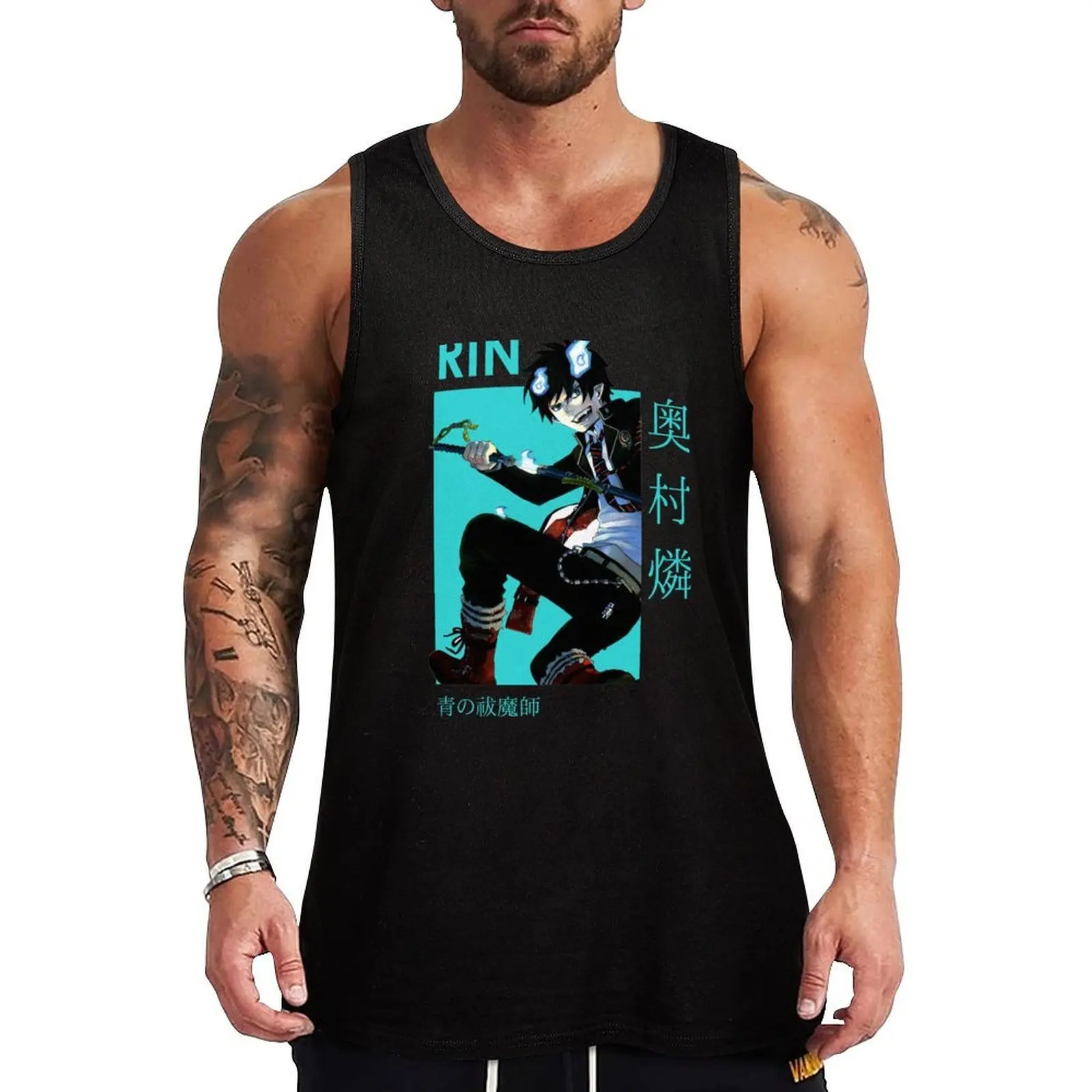 Rin Okumura-Camiseta sin mangas de Anime con tarjeta de exorcista azul, camisetas de gimnasio para hombre, ropa de verano para hombre, camisetas de gimnasio 2025
