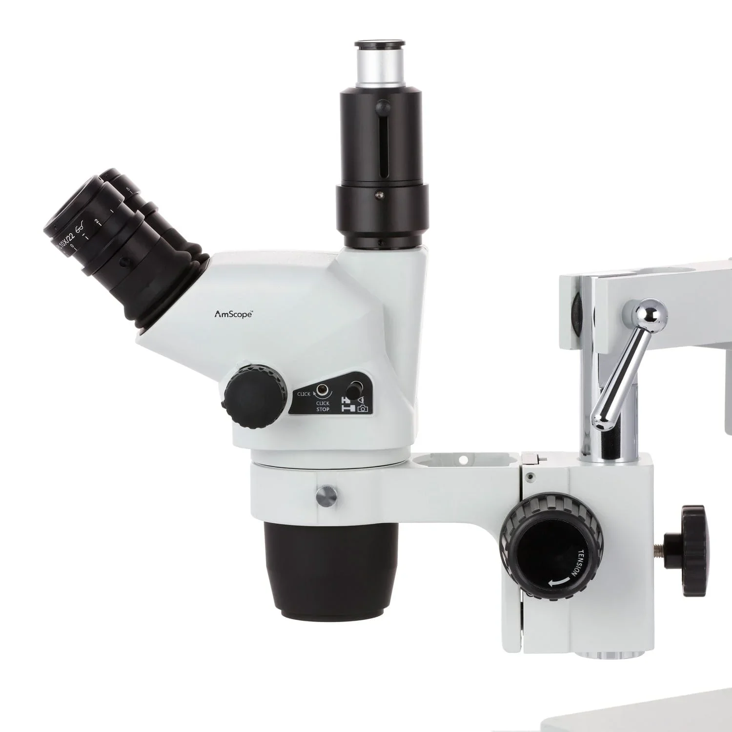 AmScope 2X-225X Trinocular Boom Stand Stereo Zoom Microscope with 50W Led Fiber Optic O-Y Illuminator