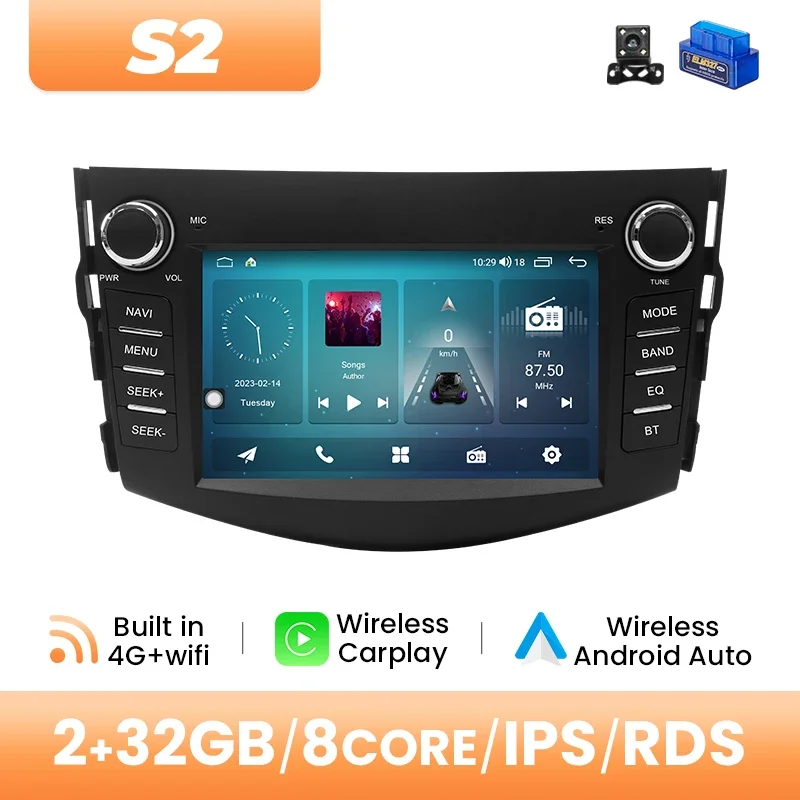 Draadloze Carplay Autoradio Speler Voor RAV4 2006 2007 2008 2009 2010 2011 2012 Android 14 Autoradio 4G Wifi GPS 8 GB 128 GB DSP RDS
