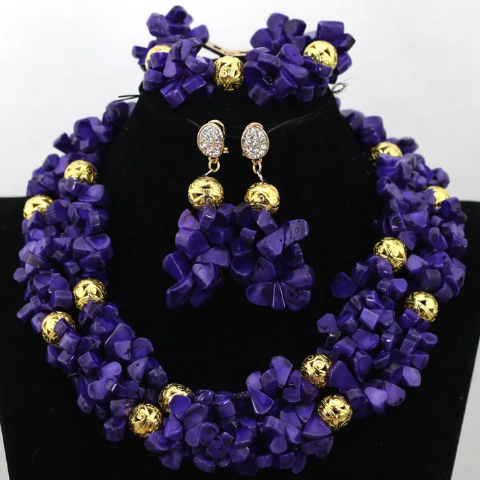 New Design Navy Blue Coral Beaded Necklace Set Fashion Costume Nigerian Wedding Bridal Jewelry Sets  ABK670