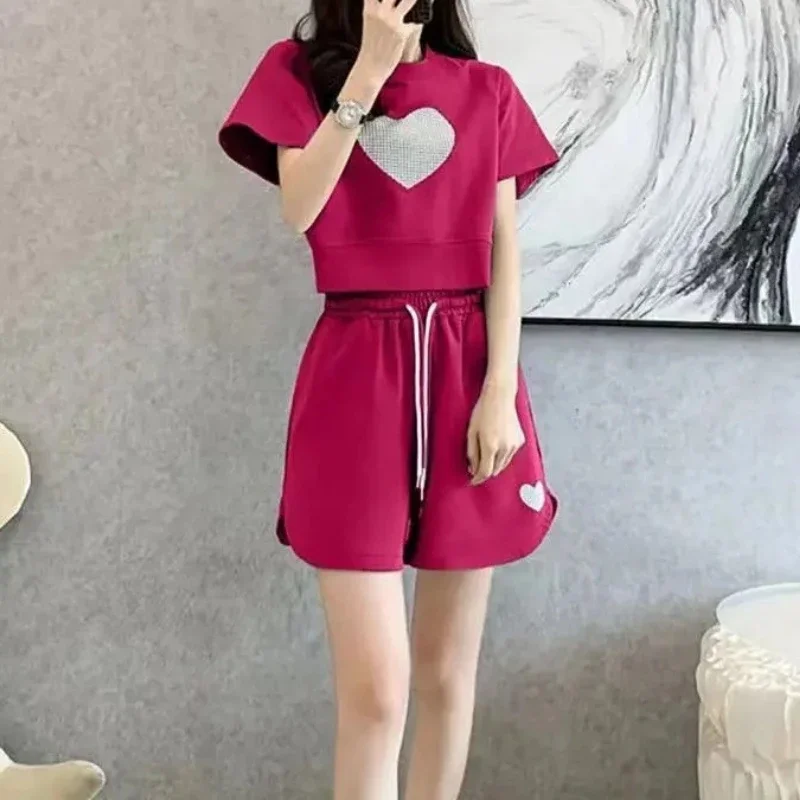 

Cotton Women's Short Sets 2 Pieces Tracksuit T Shirt Baggy New in Matching Two-piece Trends Novelty Stylish Light Female Shorts