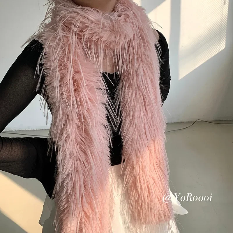 Korean Winter Fluffy Scarf Women's Niche Tassel Versatile Neck Warm Personality Long Comfortable Scarf Luxury Classic Soft Shawl