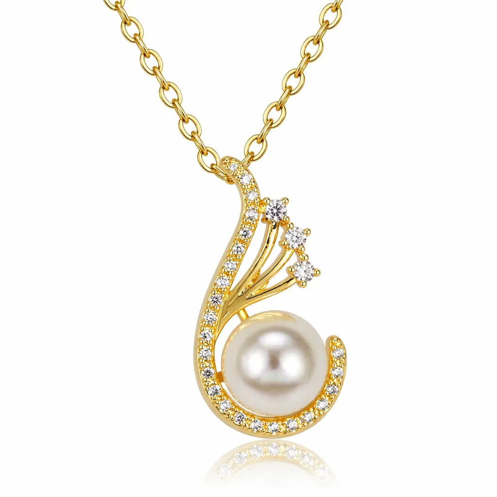 Golden Swan Pearl Crystal Necklace Mother’s Day Golden Feather Pearl Necklace