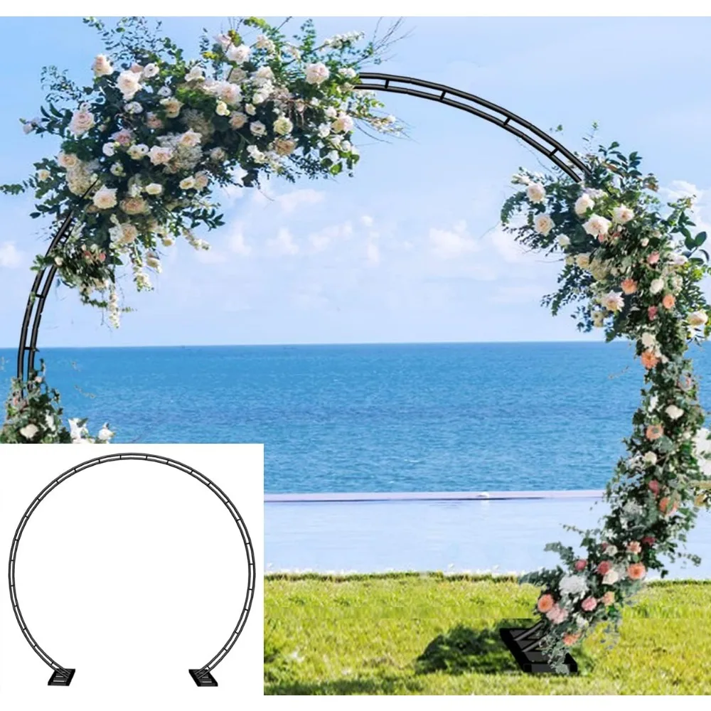 

8.5Ft Wide 7.4Ft High Metal Wedding Arch with Base, Outdoor Garden Trellis for Party Supplies, Black Round Frame