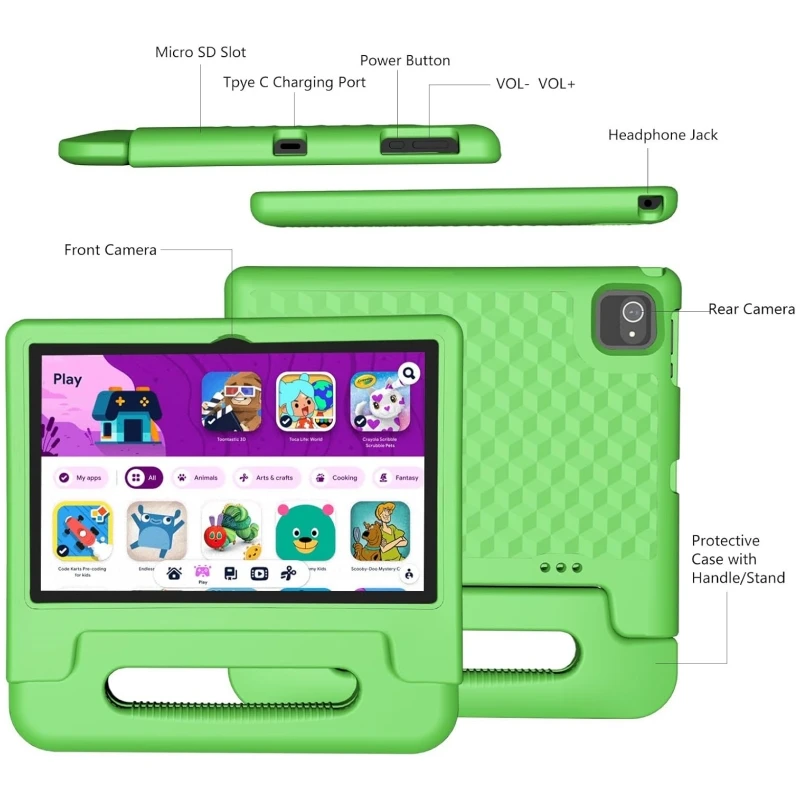Suporte de presente capa de silicone 10.1 polegadas 4gb ram 64gb rom j10 android 12 tablet pc a133 octa-core 1.8ghz câmera dupla wifi tipo-c usb