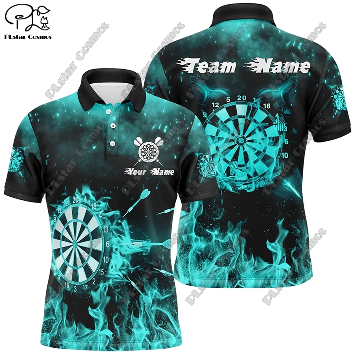 New Colorful Flame Throwing Darts Polo Shirt Customized Name Unisex 3D Printed Darts Club Polo Shirt F-8 image 4