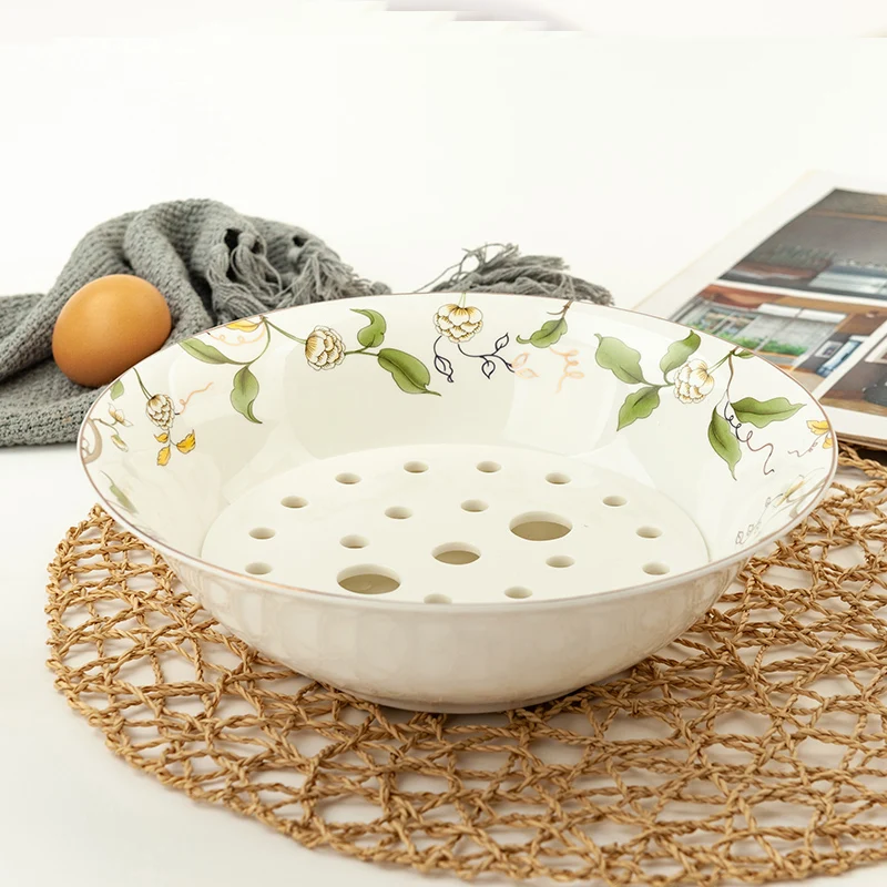 

Jinlan Yu Tang an Bone China 9 Inch Double Layer Draining Plate Dumpling Plate Household Creative Cerc round Double Laye...