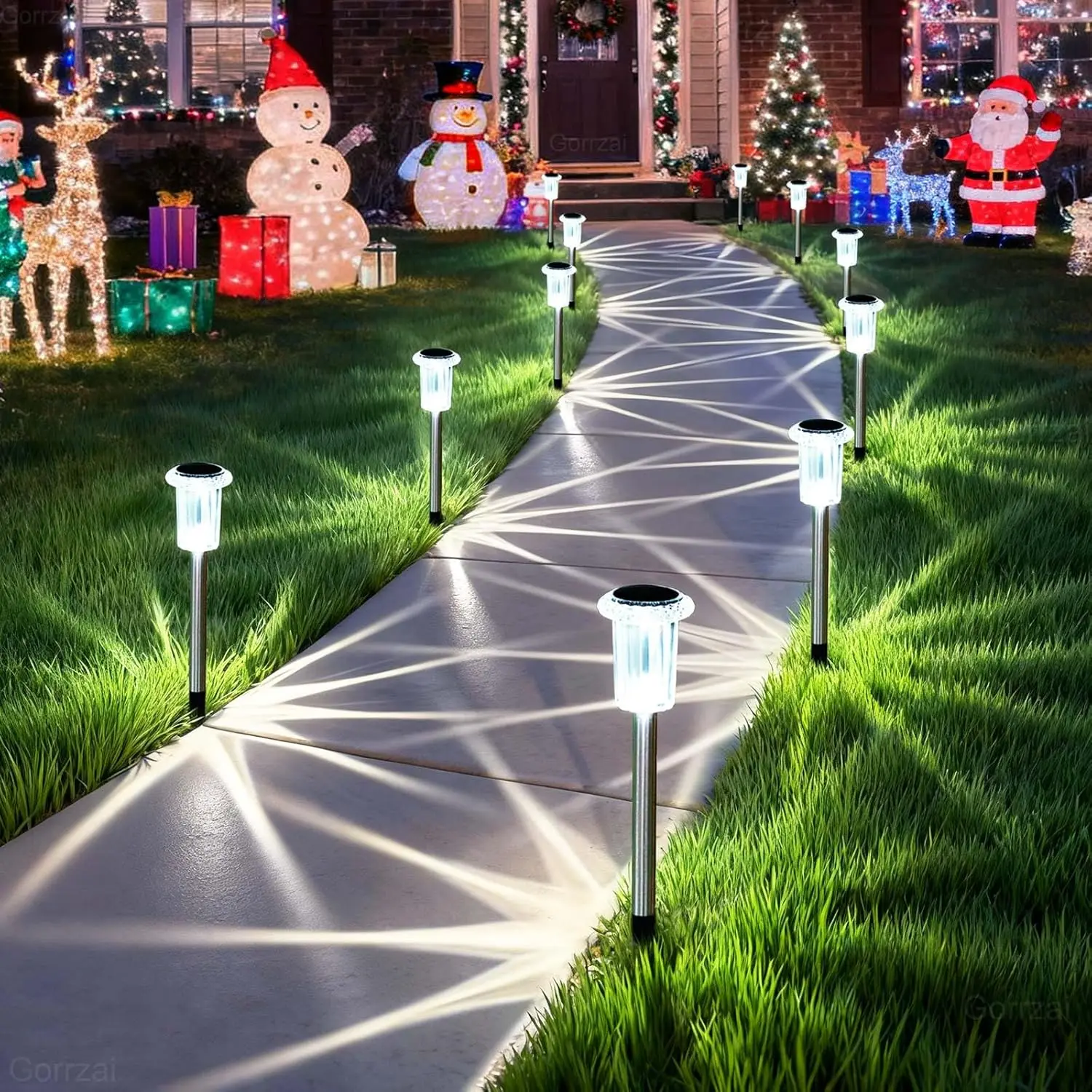 

Солнечные дорожные фонари, 10 шт., уличные водонепроницаемые рождественские фонари, холодный белый светодиод 6000 К для садовой дорожки на лужайке