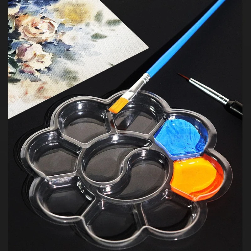 15Pcs Flower Shaped Plastic Paint Palettes, Disposable Art Mixing Trays with Central Well & Petal Compartments, Watercolor Oil A