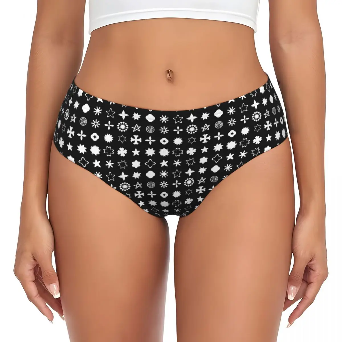 Custom Womens Monochrome Y2K Stars Panties Stretch Briefs Underwear