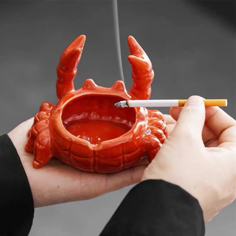 Porcelain Crab Ashtray Tea Pet Cigarette Smoking Holder Windproof Ash Tray with A Tray Household Living Room Decoration