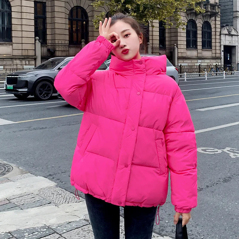 Winter Women's Fashion Padded Jacket Cotton Jacket Short Bread Suit Solid Color Casual Stand Collar Thickened Warm Loose Coat