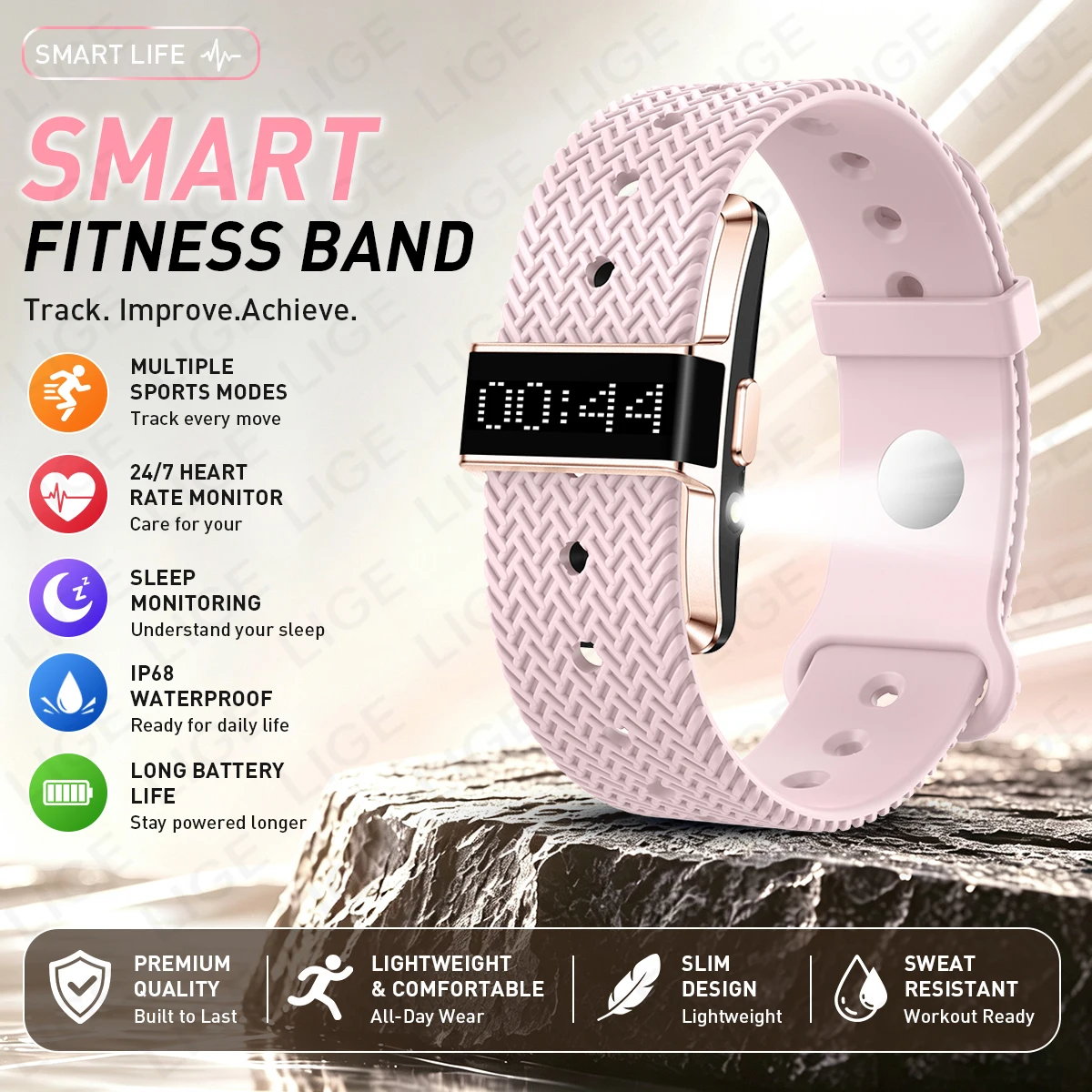 LIGE Sports Tracker Wristband Heart Rate SpO2 Health Monitor Wrist Bracelet Men Women Digital Screen Smart Watch With Flashlight