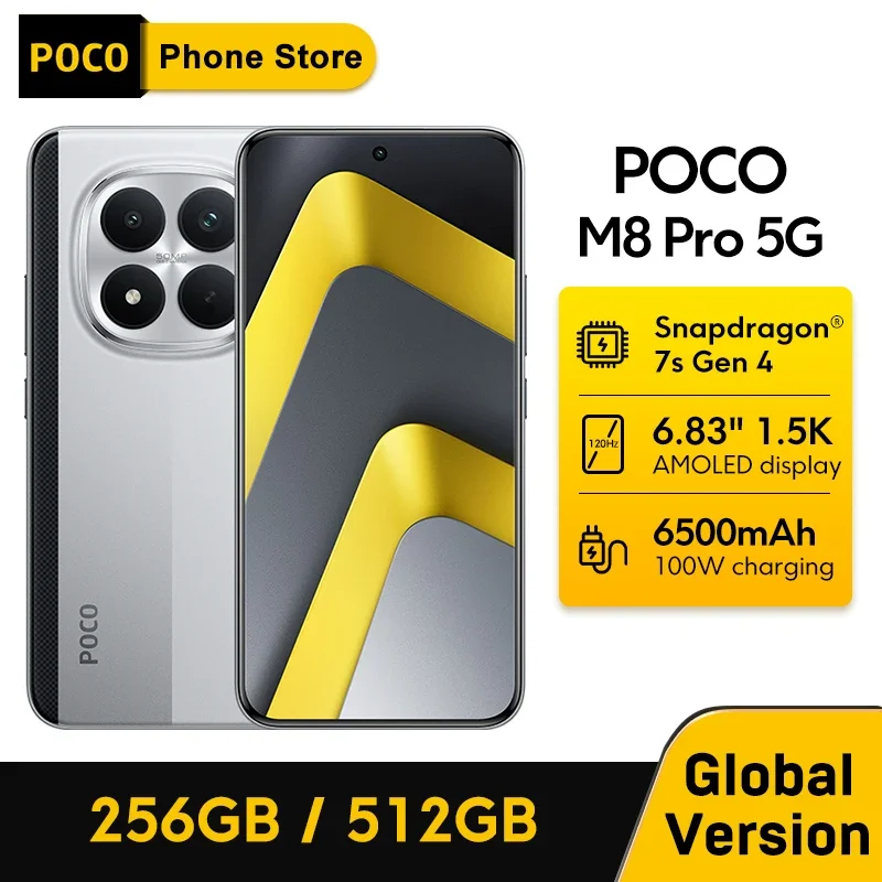 POCO M8 Pro 5G 글로벌 버전 스마트폰 스냅드래곤 ®   7세대 4 6500mAh 배터리 100W 하이퍼차지 6.83인치 1.5K 디스플레이 NFC