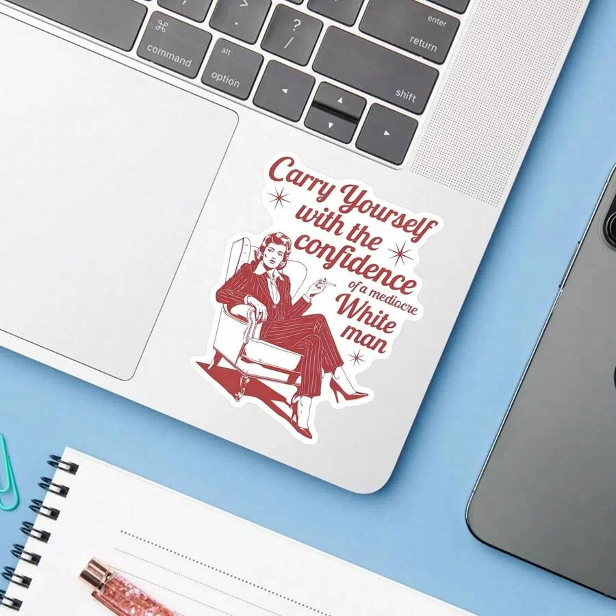 1PC Carry Yourself Confidence Sticker, Funny Vintage Lady Empowerment Gift, Waterproof Peel & Stick Water Bottle Sticker, Retro Woman Tumbler Decal, Notebook Vinyl, Perfect Gift For Strong Women, Cute Red Car Sticker, Easy