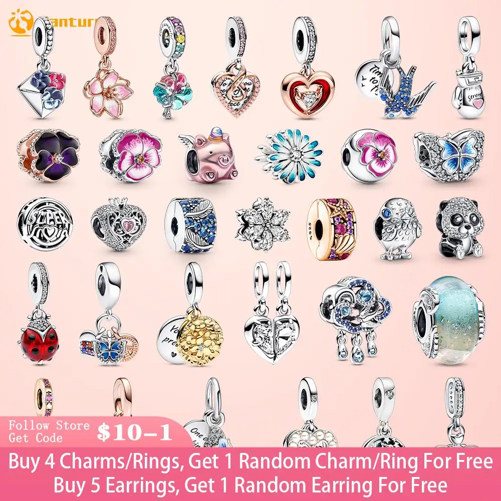 

Danturn 925 Sterling Silver Beads Heart Swallow Quote Butterfly Quote Flying Unicorn Pig Charms fit Original Pandora Bracelets