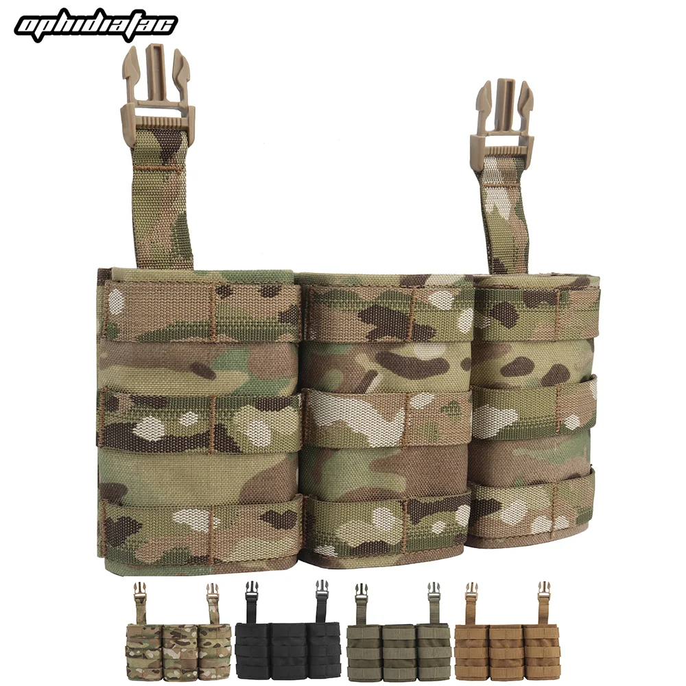 

OphidianTac 5.56 Triple Magazine Pouch Front Panel Hook Swift Buckle Clip For FCPC AVS Vest AR15 M4 Paintball Accessory