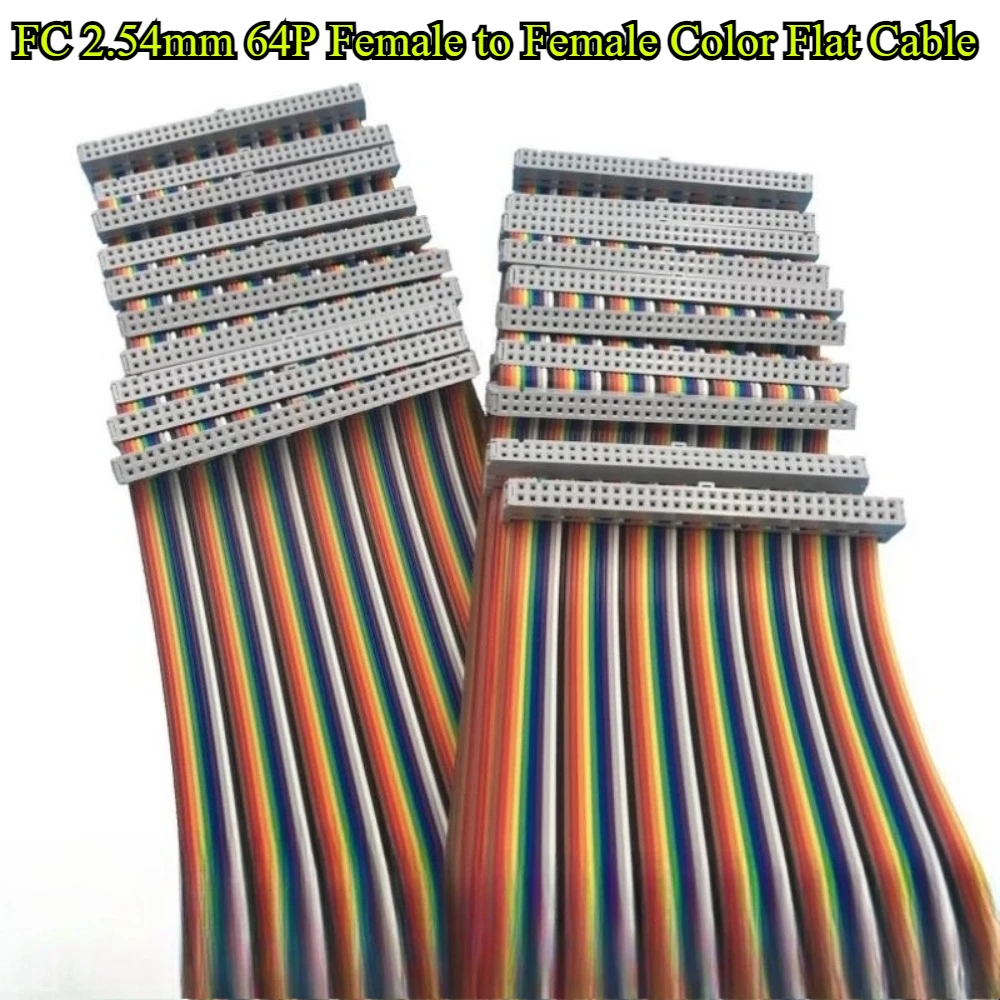 Kabel płaski FC do FC o rastrze 2,54 mm, żeński-żeński, do podłączenia ekranu LED, linia do programowania JTAG, 20~500 cm, 64-pinowy kabel ribbon GPIO