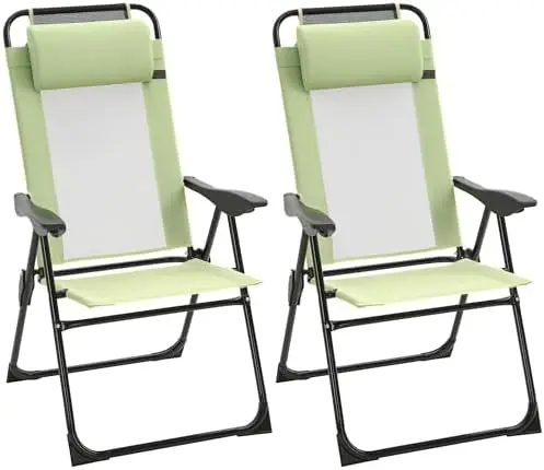 Folding Patio Dining Chairs Set of 2, Outdoor Deck Chair with Adjustable Sling Back, Camping Chair with Removable
