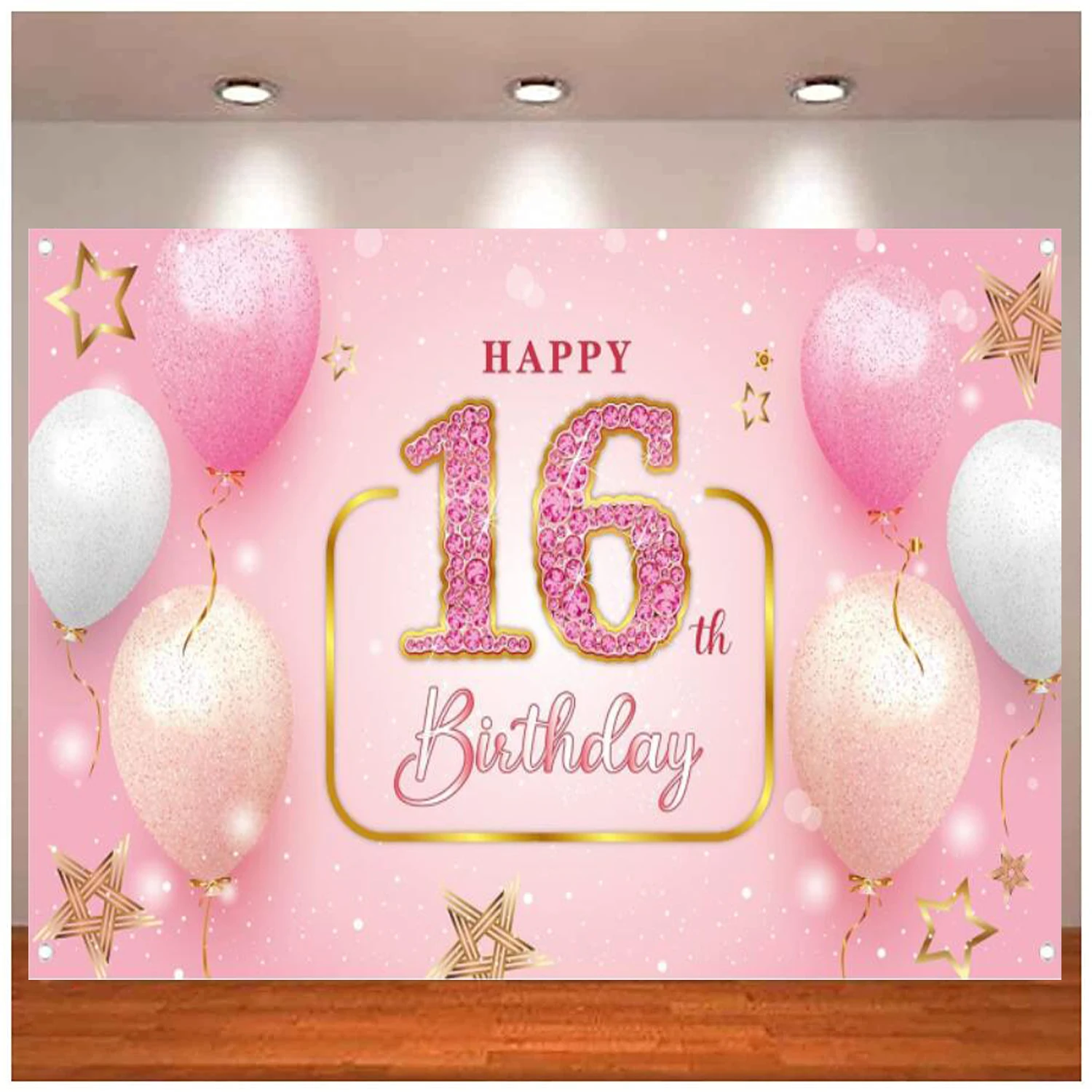 

Photography Backdrop Banner 16th Birthday Decorations For Girls Pink Happy 16th Birthday Photo Background Sign Booth Props