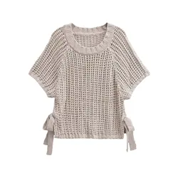 TRAF Hollow Out Knit Autumn Sweater for Women Transparent Short Top Beach Pullover Women Clothing 2142/116