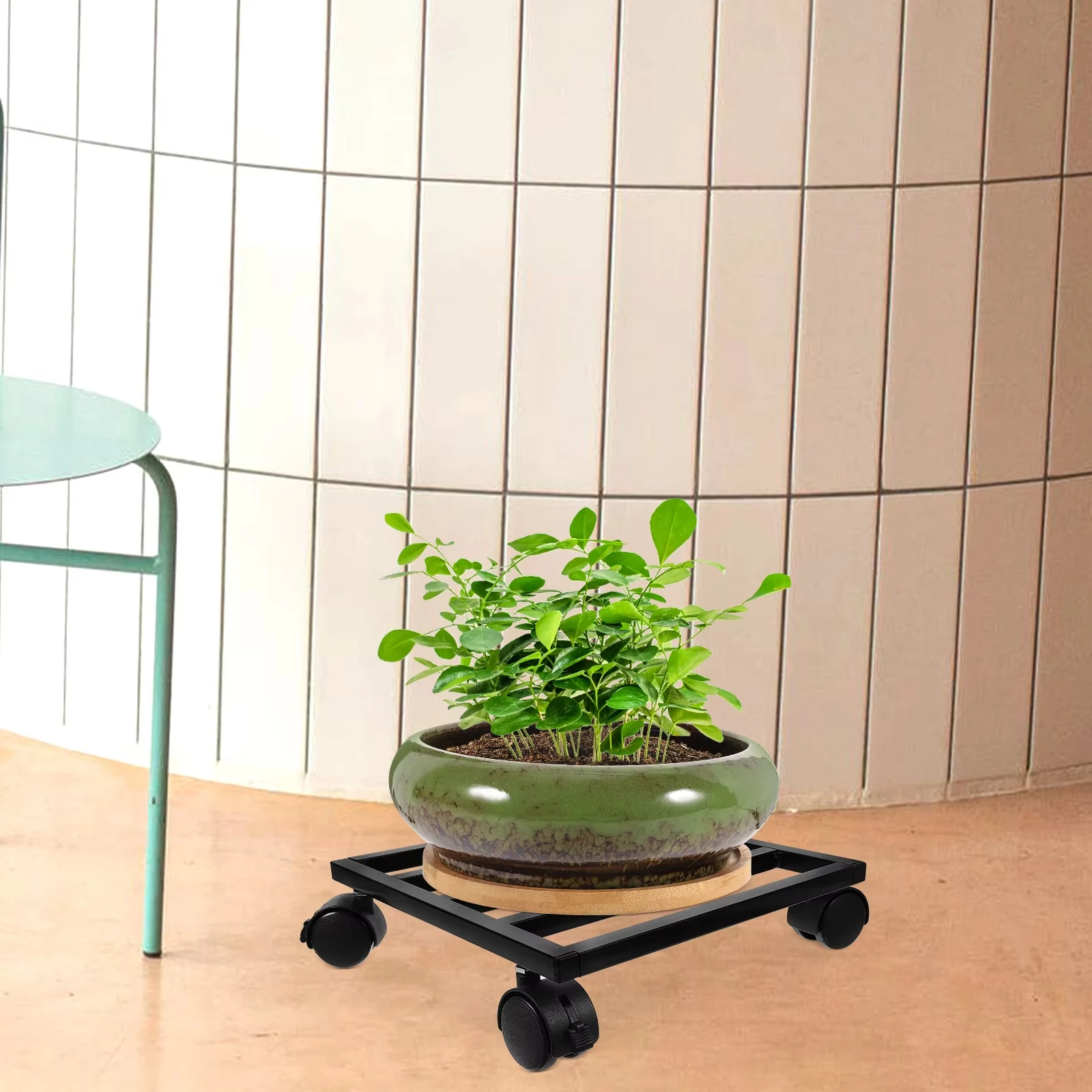 

Мобильный поднос для растений с колесами. Железная подставка для растений с колесами для тяжелых растений. Прямоугольная основа для растений в горшке для дома или парка.