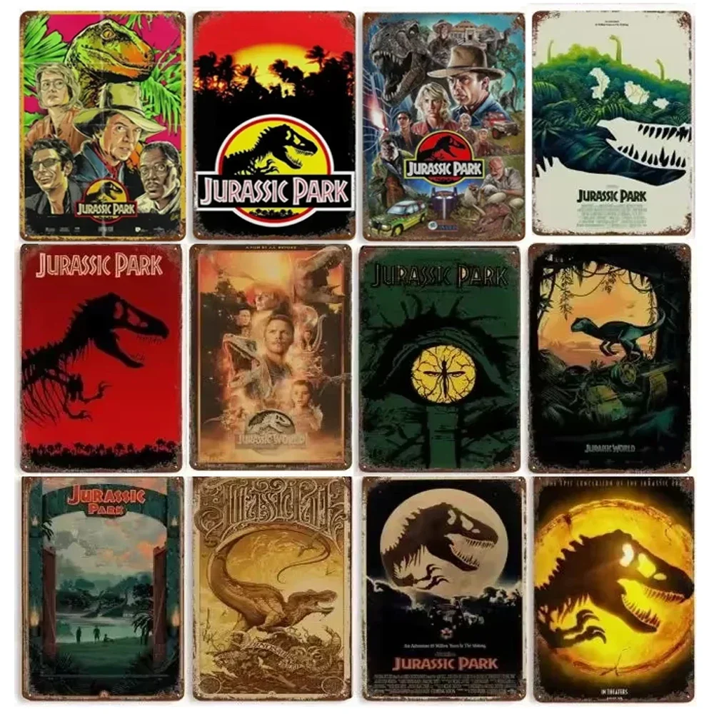 Jurassic Park Movie Sign Vintage Rusty Decorative Wall Plate Tin Sign Classic Sci-fic Flim Tinplate Painting Man Cave Art Decor