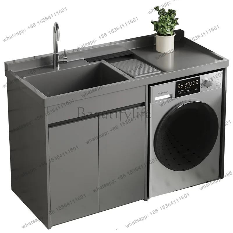 Simple Aluminum Washing Machine Cabinet Quartz Stone Countertop Basin Washboard Balcony Cabinets Bathroom Furniture