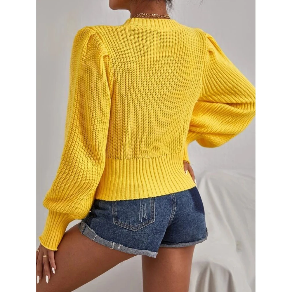 Solid Sweater Women\'s Soft Warm Pullovers Autumn Winter Fashion Lantern Sleeve Loose Twist Knitted Sweater Ladies Casual Tops