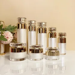 Empty Refillable Bottles High Quality 30/50/100ml Pearl White Acrylic Jar Cosmetic Bottle Portable Cream Lotion Jar Pump Bottle