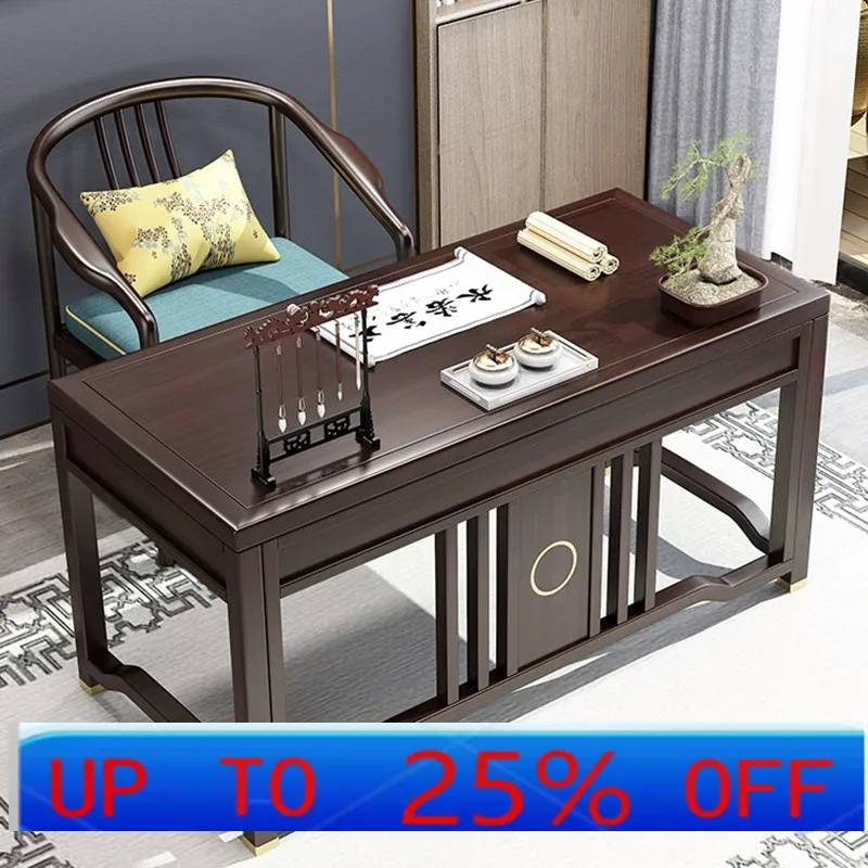 

LMM New Chinese Solid Wood Desk Living Room Home Furniture Simple Office Table and Chair Combination