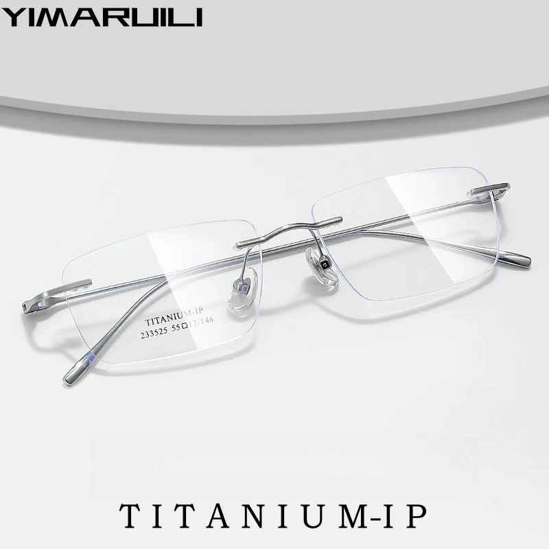 YIMARUILI Ultra-light Business Rimless Glasses Frame Men Super Light Luxury Pure Titanium Simple Women's Glasses Frames 233525WK