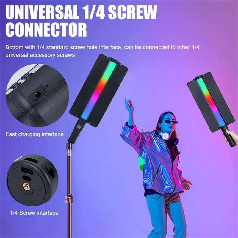 RGB Video Light Wand Handheld Multi Color LED Photography Light Stick Dimmable 2700K-7500K CRI97+ Equipped with dimming board