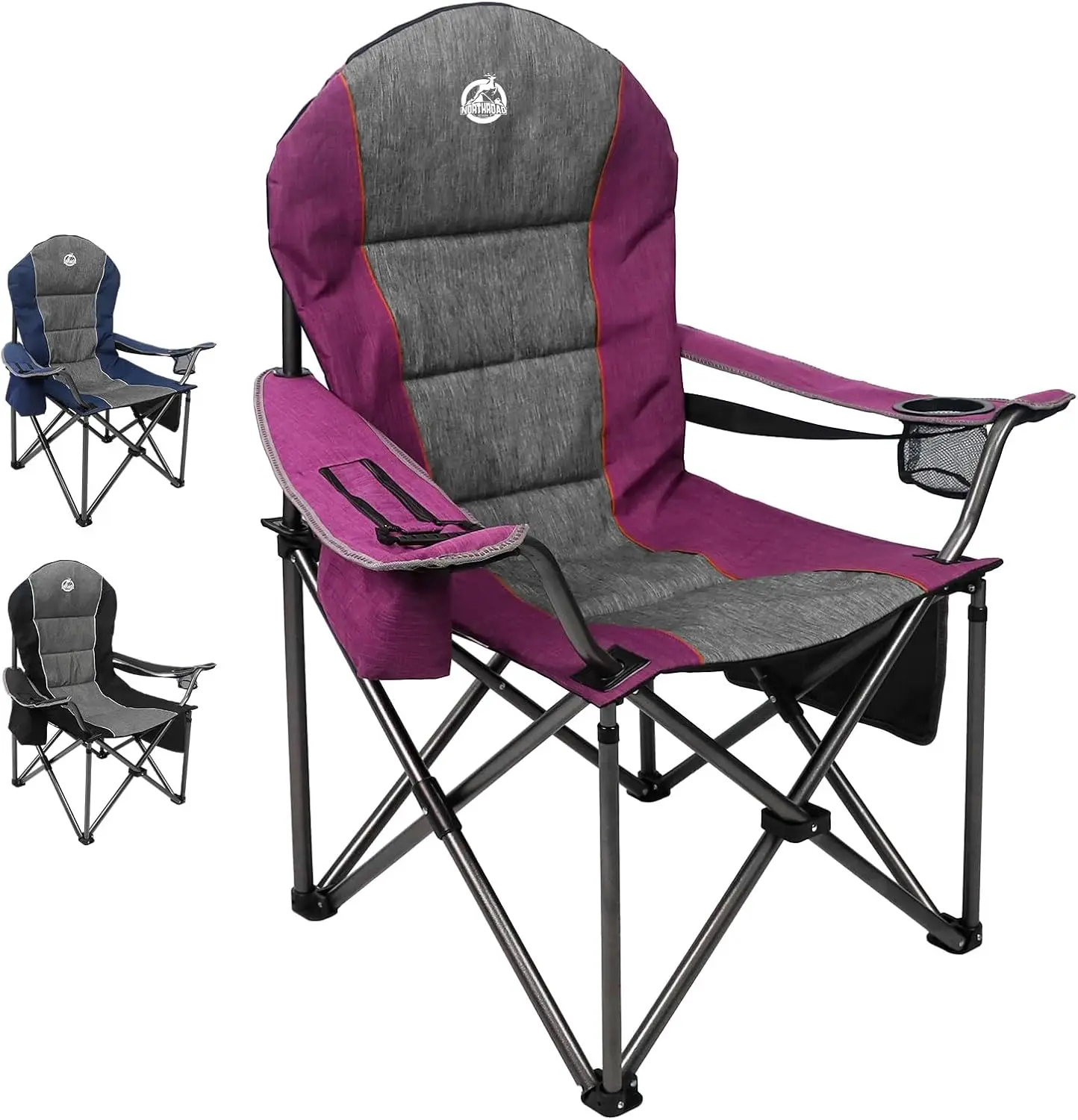 

Oversized Padded Camping Chair, 350LBS Capacity, Cup Holder & Cooler, Lumbar Support, Purple