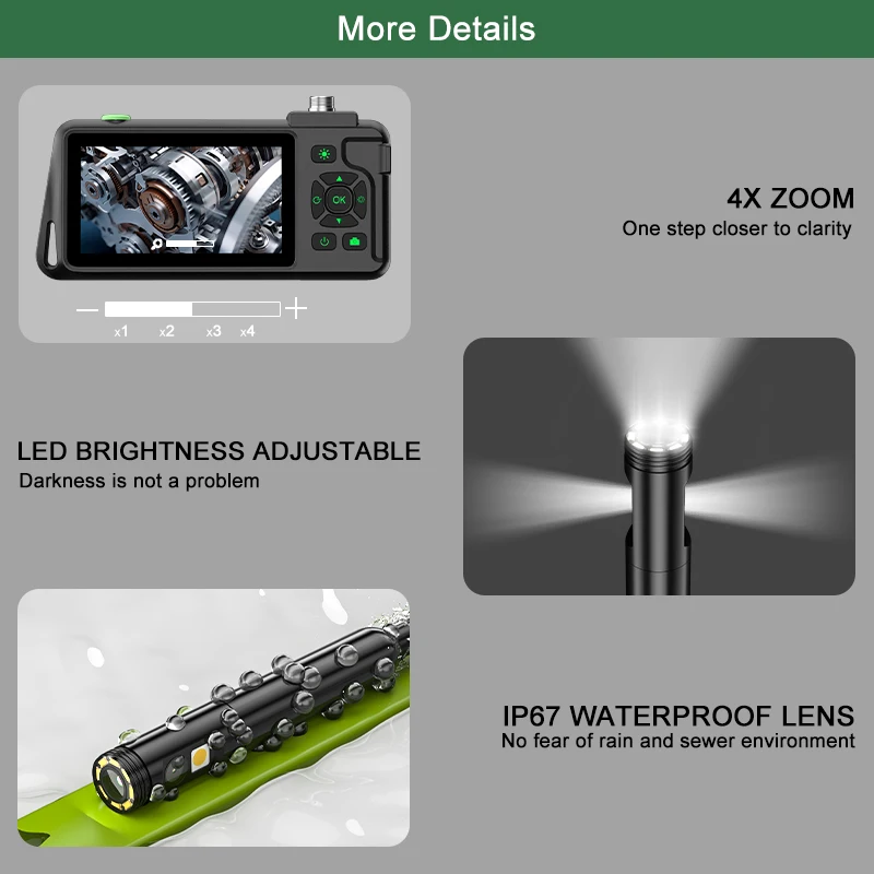 ENWOR 4.5-inch IPS Color Screen Endoscope Single&Dual Camera Waterproof Inspection Borescope Rigid Cable for Check Car 3.9mm 8mm