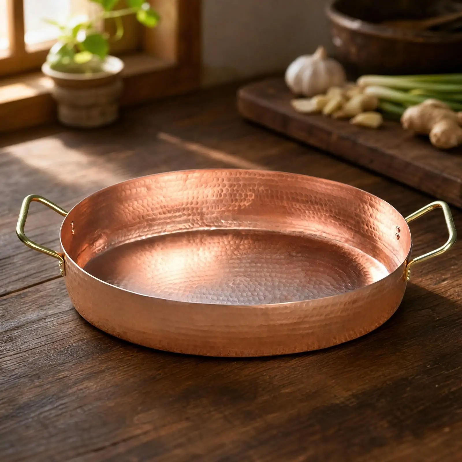 Handcrafted Oval Copper Pot for Hot Pot and Fish Recipes Uncoated Thickened Body with Side Handles for Table Use