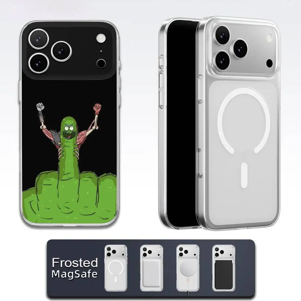 Custodia per telefono R-RickS Cucumber P-Pickles per iPhone 17,16,15,14,13,12,11,Pro,Max,Plus,E,Air,Mini Magsafe satinato trasparente