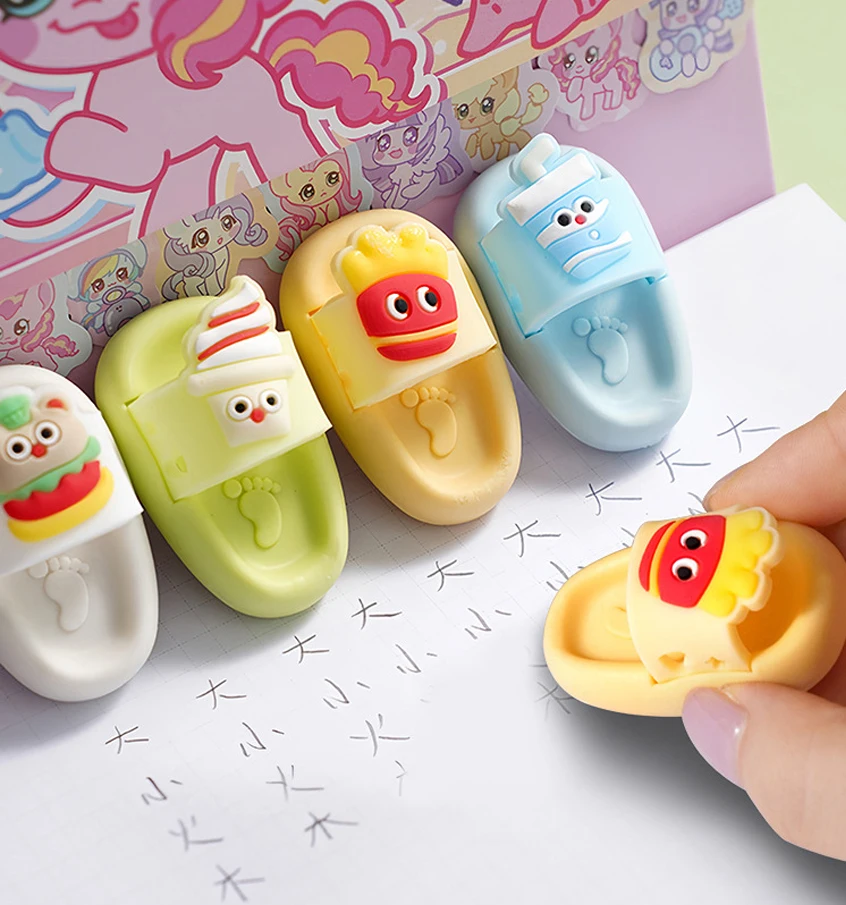 Новинка, 1 пара ластиков, тапочки, ластик, каваи, ластик для карандашей, школьные принадлежности, креативные милые тапочки, студенческие канцелярские принадлежности, детский подарок