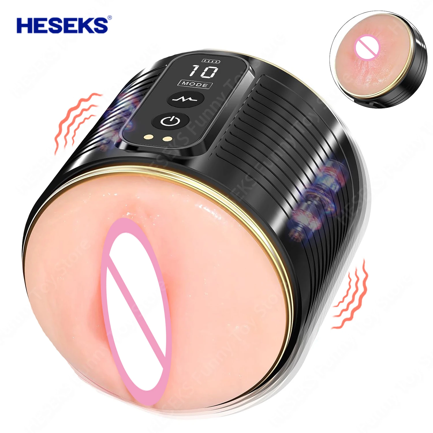 HESEKS Automatic Male Masturbator Cup Penis Stimulation Trainer Lifelike Vagina Anus Pocket Pussy Stroker Sex Toy for Men 18+