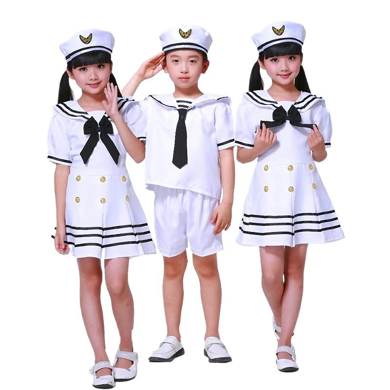 Baby Jungen Halloween Navy Cosplay Kostüme Armee Anzug Kinder Mädchen Kleid Sailor Uniform Bühne Tragen Leistung Tanz Kleidung