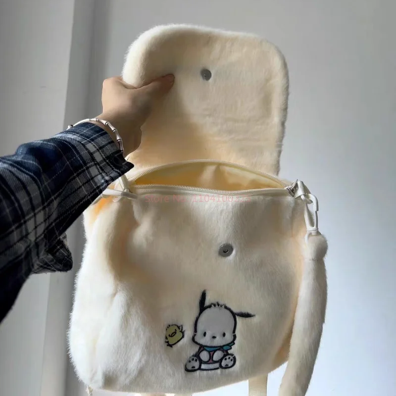 Stock Sanrios Plush Handbag Cinnamoroll Pochacco Anime Girly Heart Shoulder Crossbody Bag Autumn Winter Backpack Birthday Gift