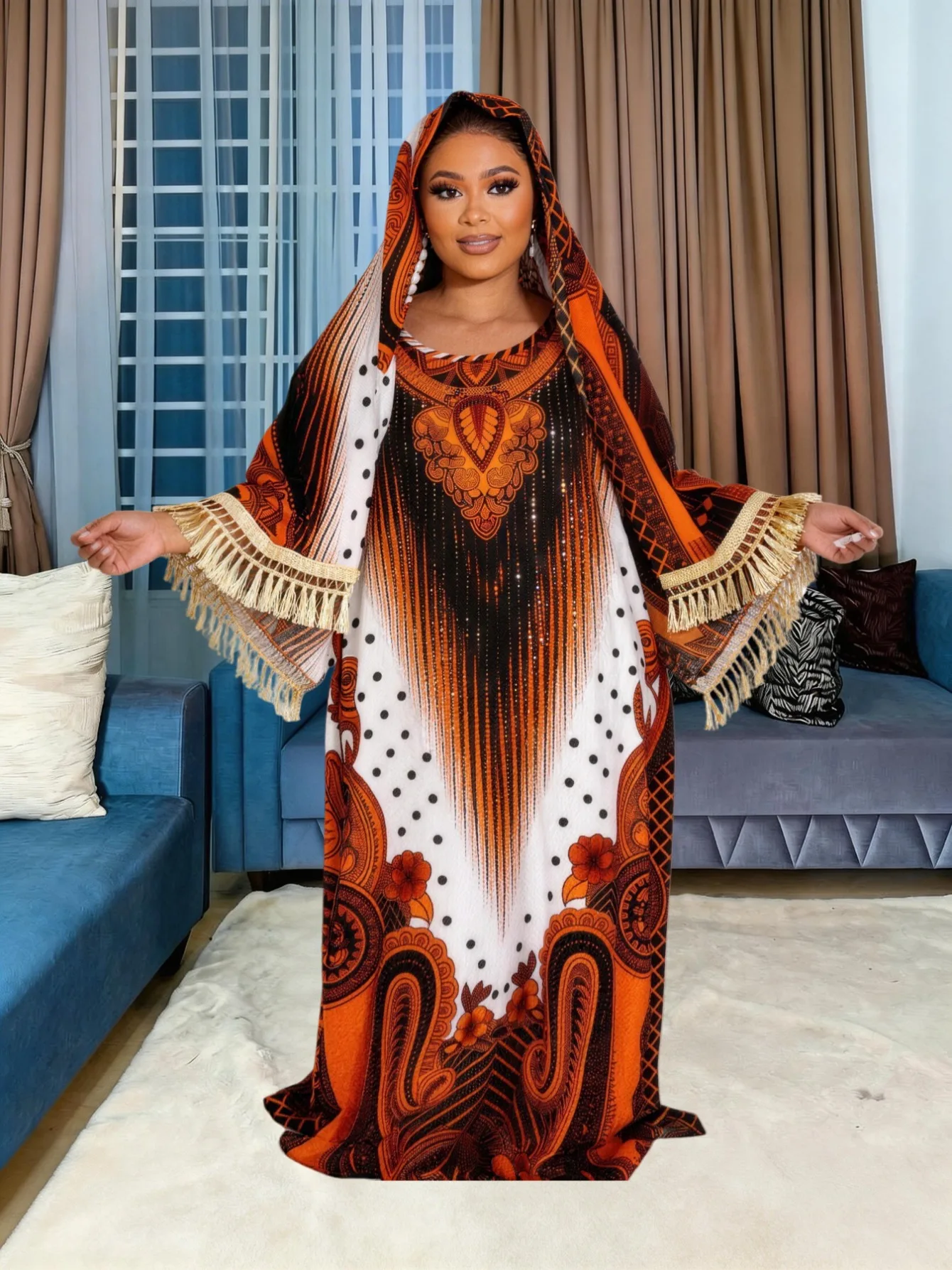 

Модный комплект: вышитая абайя и платок в ближневосточном стиле, из вискозы, с бахромой, больших размеров, женский халат оверсайз, комплект из 2 предметов