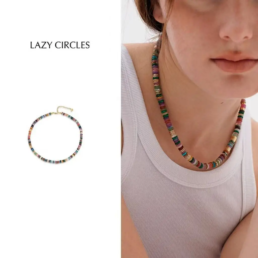 

2026 Natural Stone Colorful Beaded Necklace Women Luxury Boutique Dopamine Collarbone Chain Fashion Jewelry