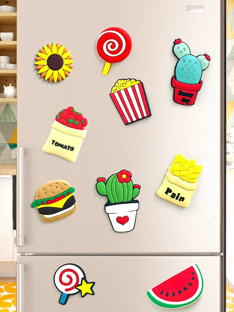 

Трехмерная Наклейка на холодильник, наклейка на присоске с изображением овощей, медонов и фруктов, креативное украшение, милые Мультяшные животные