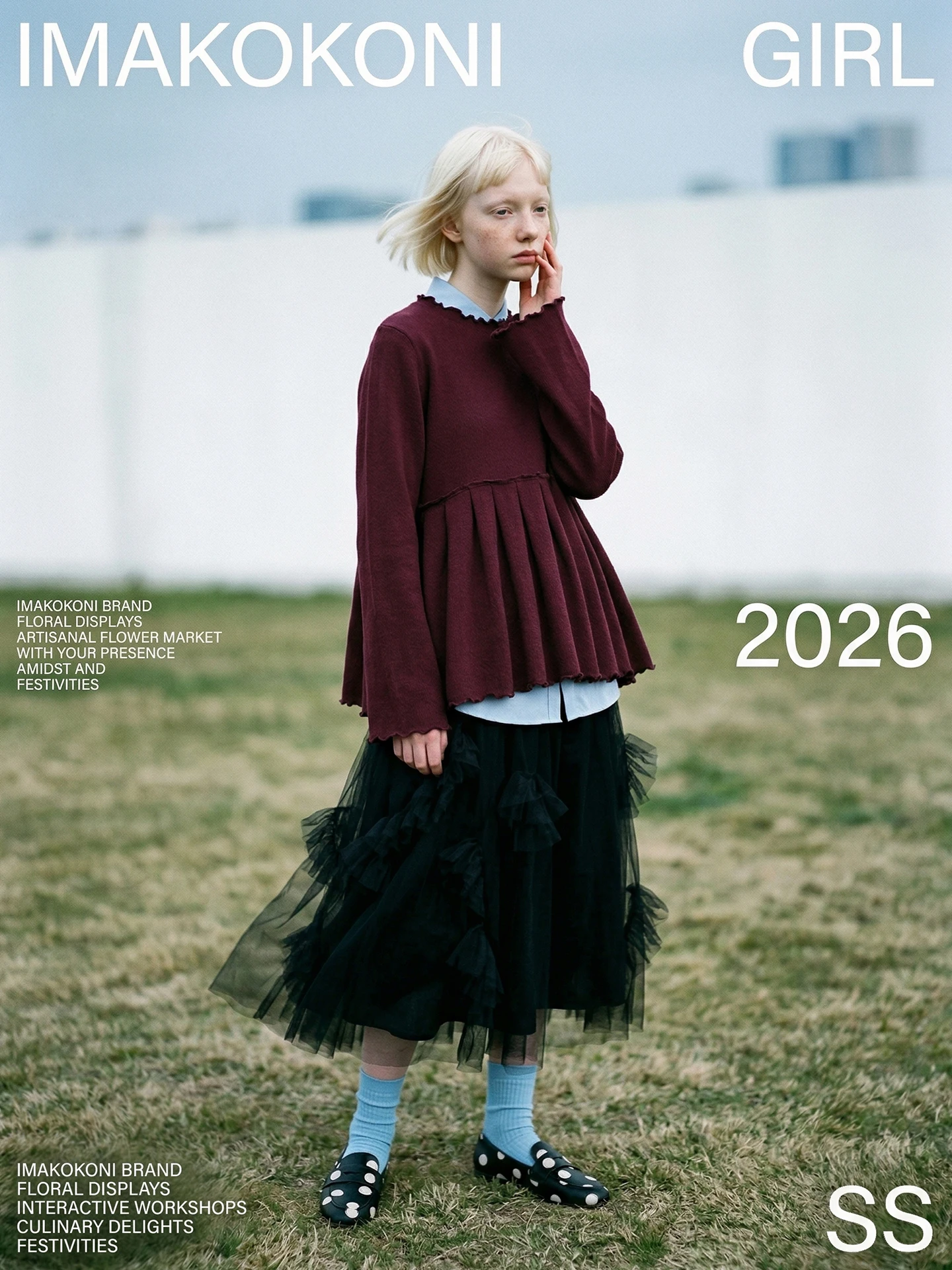 

imakokoni 2026 Spring Wine Red Ruffle Loose Top Women's Long Sleeve Japanese Retro Heavy Knitted Shirt 265410