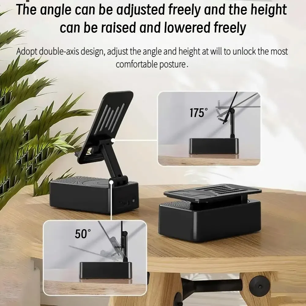 3 In 1 Desktop Mobile Phone Holder Mount Multi-Function Folding Rotatable Bracket Bluetooth 5.3 Call Speaker Audio Power Bank