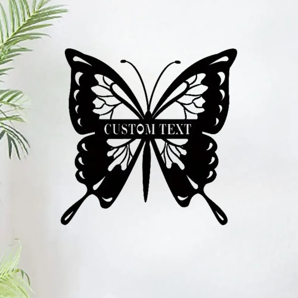 

Unique Detachable Matte Pre Pasted Black Wrought Iron Metal Butterfly Name Sign Family Plaque Perfect for Indoor Wall Decor