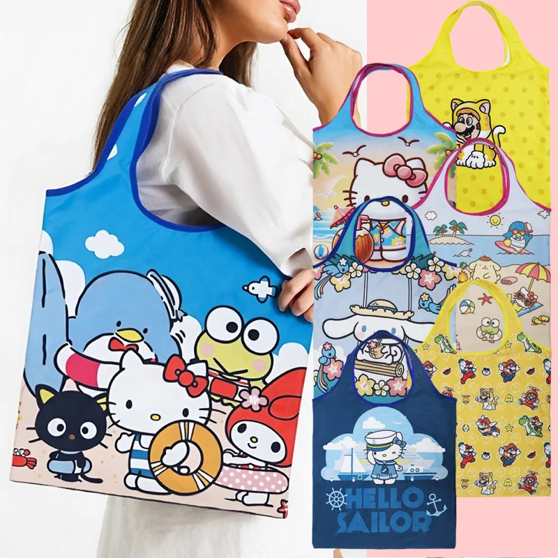

Sanrio Hellokitty Cinnamoroll Cute Tote Bags Shopping Bags Environmental Friendly Foldable Large-Capacity Shopping Shoulder Bag
