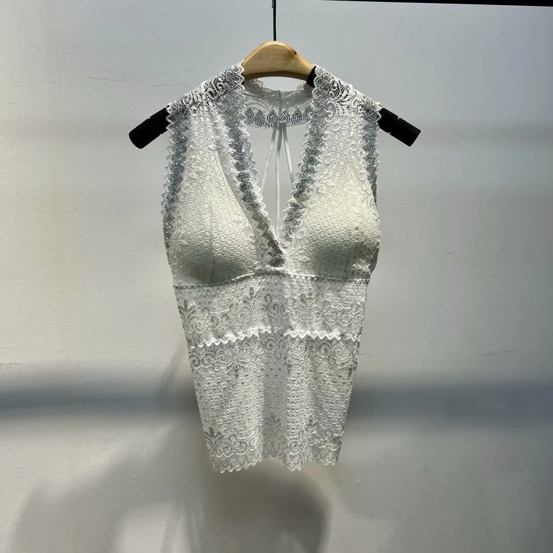 섹시하고 매혹적인 여성용 이너웨어, 아름다운 다이아몬드 장식, 뱅글리스 V넥 이너웨어, 가슴 패드 포함...