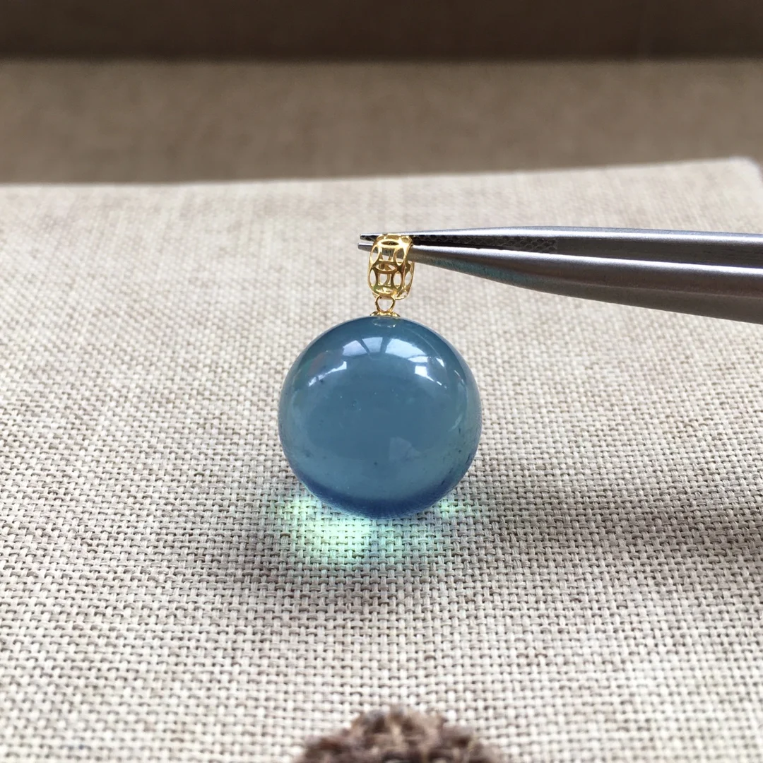 

11 мм натуральный океан аквамарин шар кулон ожерелье для женщин мужчин 18k Glod богатство подарок целебные хрустальные бусины ювелирные изделия AAAAA